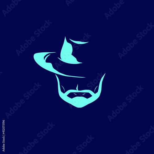 American bandit cowboy logo line pop art potrait colorful design with dark background. Abstract vector illustration.