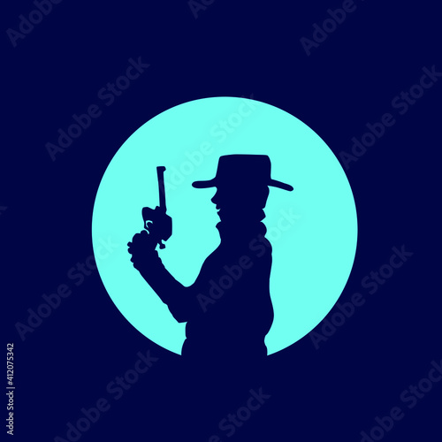 American bandit cowboy logo line pop art potrait colorful design with dark background. Abstract vector illustration.