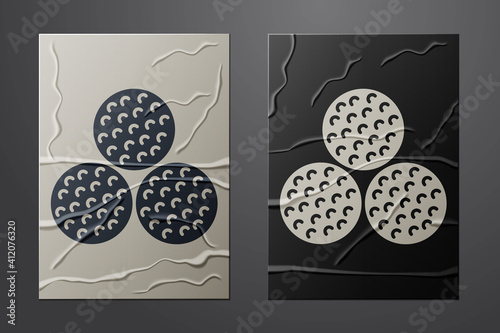 White Golf ball icon isolated on crumpled paper background. Paper art style. Vector.