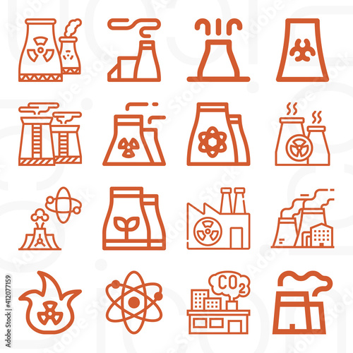 16 pack of nuclear energy  lineal web icons set