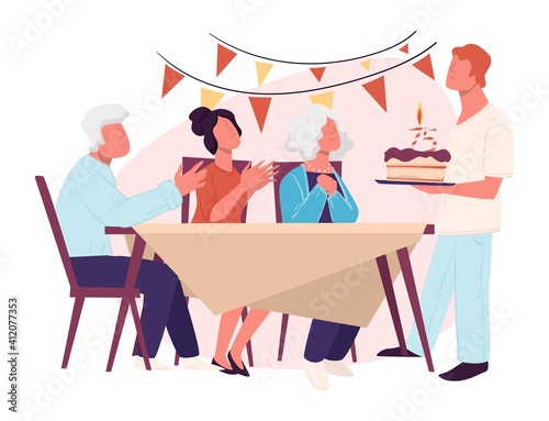 Celebrating birthday of grandfather in family