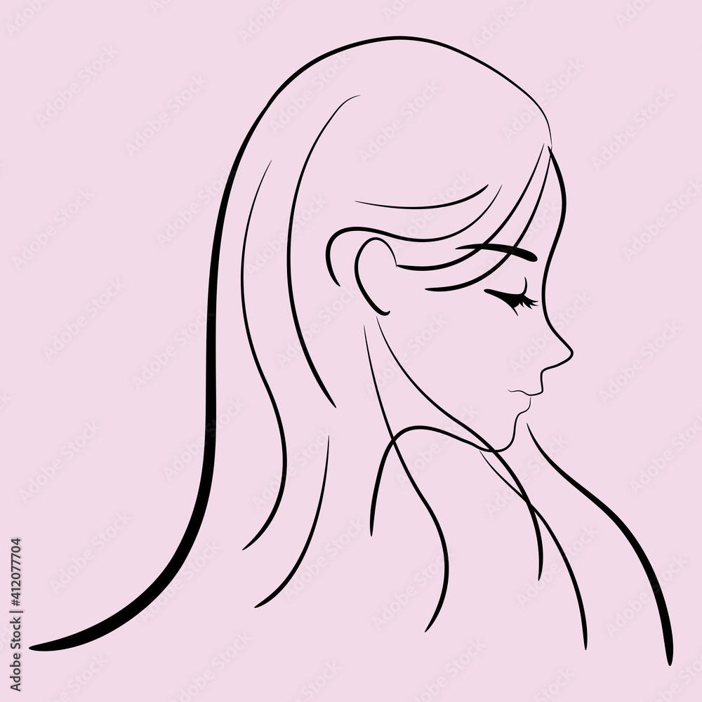 Beautiful woman face logo design, female face in black line, silhouette suitable for fashion themes, beauty, woman symbol. Vector illustration.