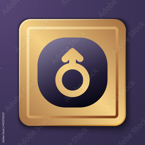 Purple Mars symbol icon isolated on purple background. Astrology, numerology, horoscope, astronomy. Gold square button. Vector.