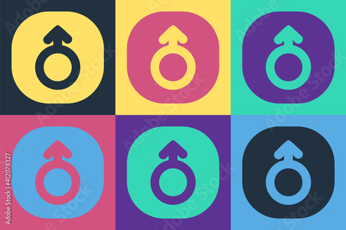 Pop art Mars symbol icon isolated on color background. Astrology, numerology, horoscope, astronomy. Vector.
