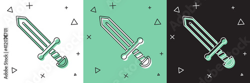 Set Medieval sword icon isolated on white and green, black background. Medieval weapon. Vector.