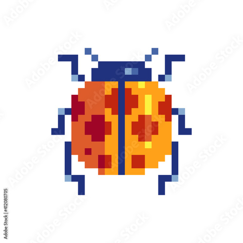 Ladybug pixel art bug insect icon, isolated vector illustration. Element design for stickers, logo, embroidery, mobile app. Video game sprite.