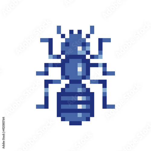 Ant pixel art icon isolated vector illustration. Element design for stickers, logo, embroidery, mobile app. Video game sprite. 