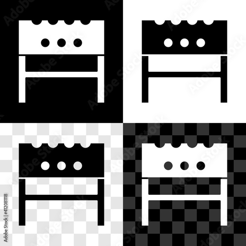Glowing neon BBQ brazier icon isolated on black background. Vector.