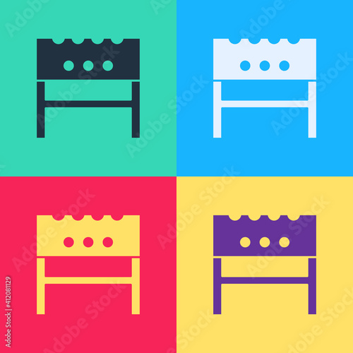 Color BBQ brazier icon isolated on white background. Abstract banner with liquid shapes. Vector.