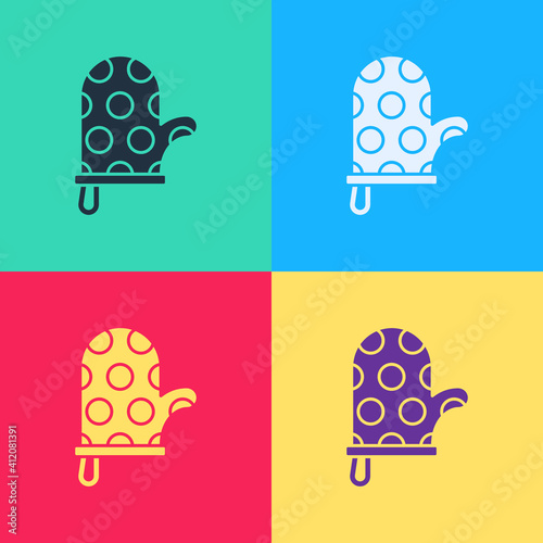 Color Oven glove icon isolated on white background. Kitchen potholder sign. Cooking glove. Abstract banner with liquid shapes. Vector.