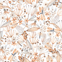 Stickers Bloemenmotief patronen Vintage aquarel bloemen en takjes  © bukhavets