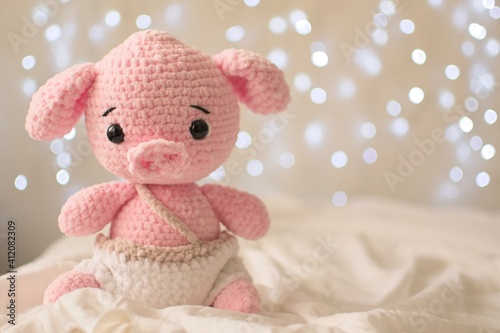 Soft toy pig, crochet animal amigurumi 