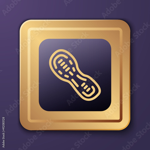 Purple Human footprints shoes icon isolated on purple background. Shoes sole. Gold square button. Vector.
