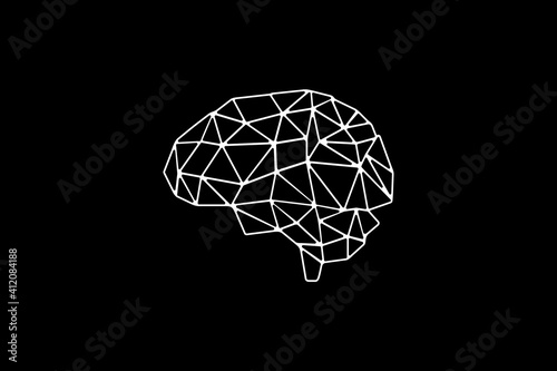 Triangle Geometry Human active Brain wireframe. 3D Illustration. Side View of Human Brain White Wireframe.