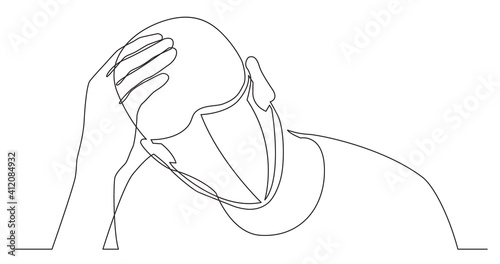 continuous line drawing of man in need wearing face mask