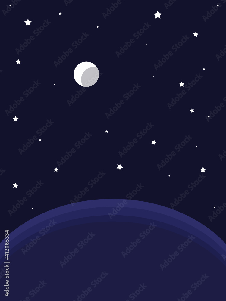 Vector Illustration of Simple Outerspace with Moon and Stars