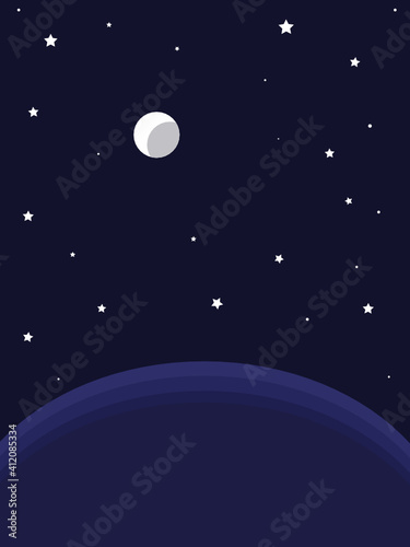 Vector Illustration of Simple Outerspace with Moon and Stars