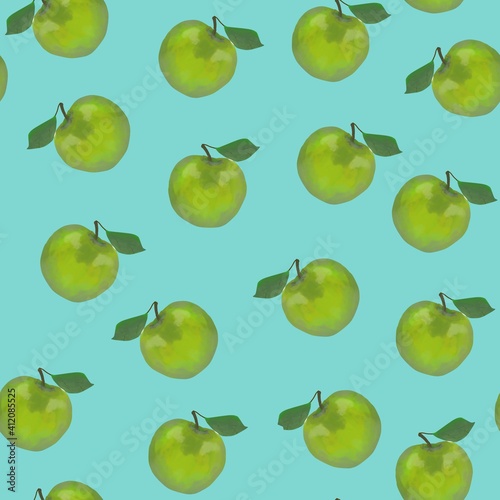 Seamless, green apples pattern, colourful fruit background