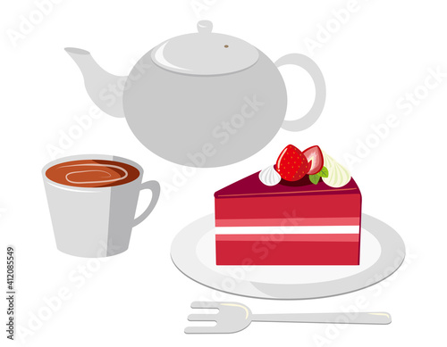 ケーキのベクターイラスト　ポット　カップ