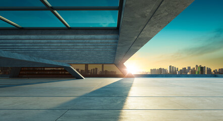 Concrete floor and modern rooftop building