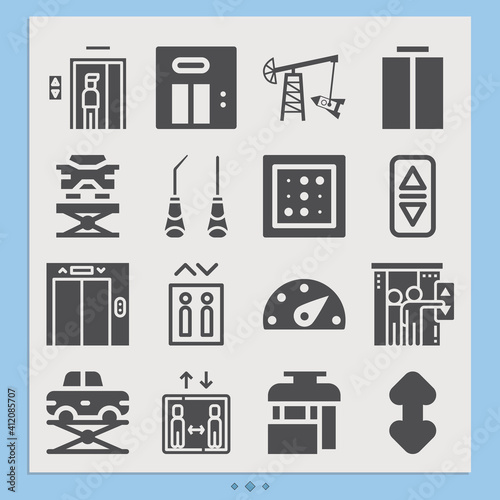 Simple set of elevators related filled icons.