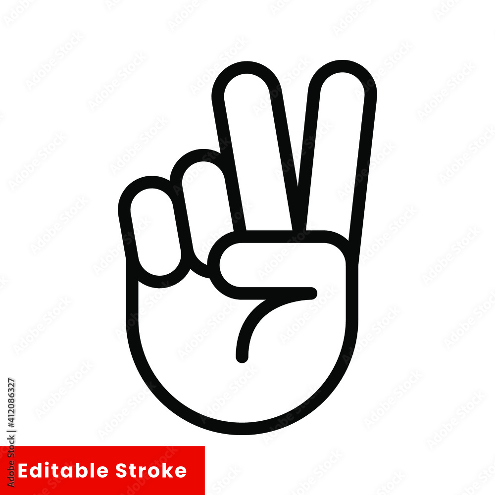 Hand gesture V sign for victory or peace line icon. Simple outline ...