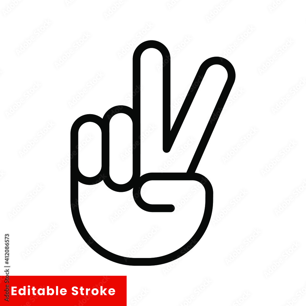 Hand gesture V sign for victory or peace line icon. Simple outline style for apps and websites. Vector illustration on white background. Editable stroke EPS 10 Hand gesture V sign for victory or peace line icon. Simple outline style for apps and websites. Vector illustration on white background. Editable stroke EPS 10
