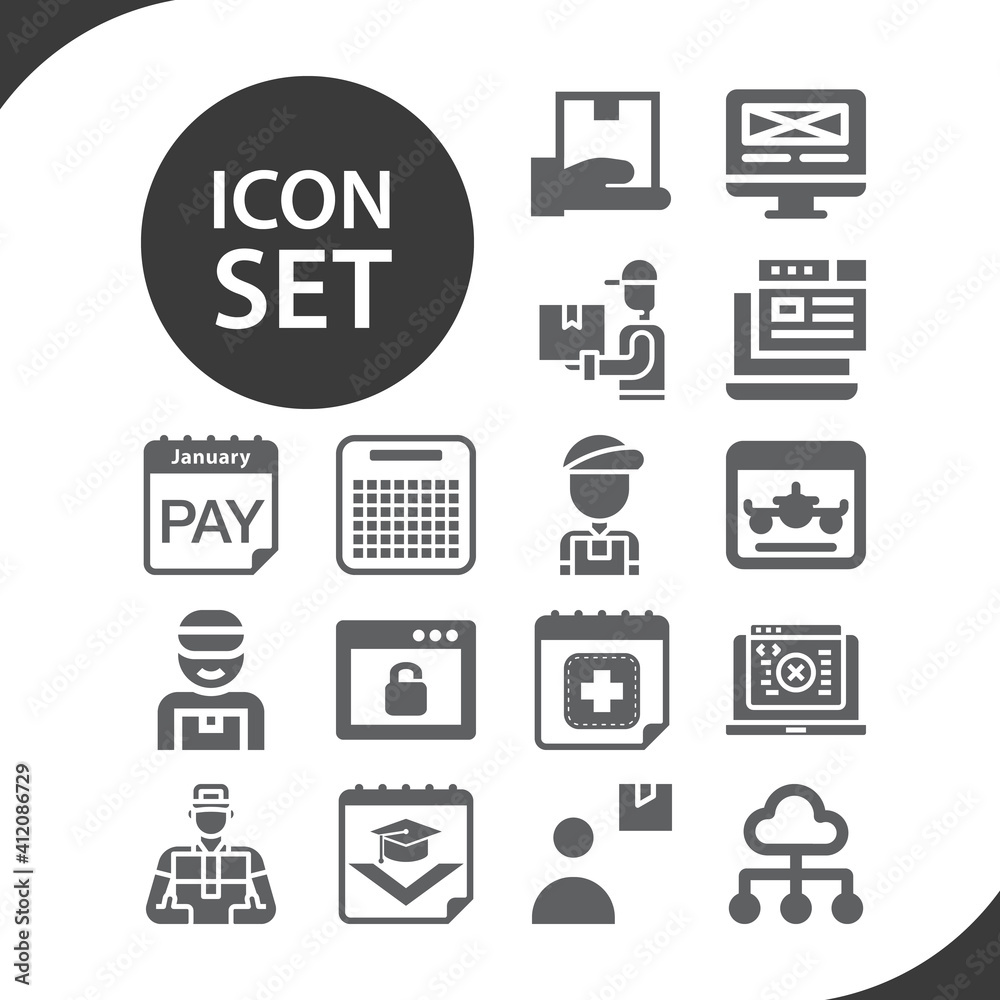 Simple set of messenger boy related filled icons. Simple set of messenger boy related filled icons.