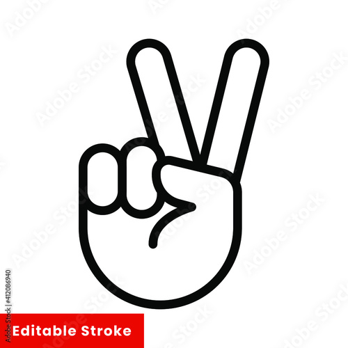 Hand gesture V sign for victory or peace line icon. Simple outline style for apps and websites. Vector illustration on white background. Editable stroke EPS 10