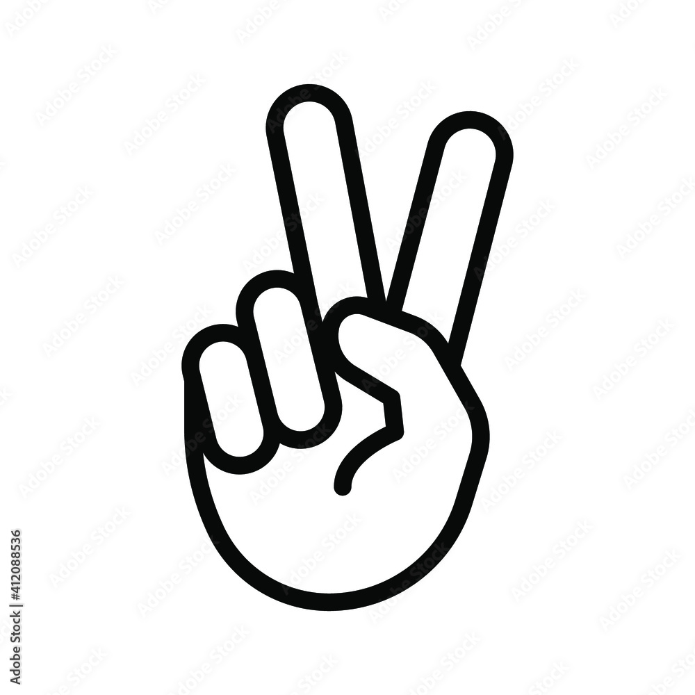 Hand gesture V sign for victory or peace line icon. Simple outline style for apps and websites. Vector illustration on white background. EPS 10 - obrazy, fototapety, plakaty 