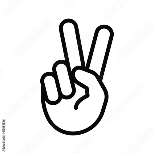 Hand gesture V sign for victory or peace line icon. Simple outline style for apps and websites. Vector illustration on white background. EPS 10