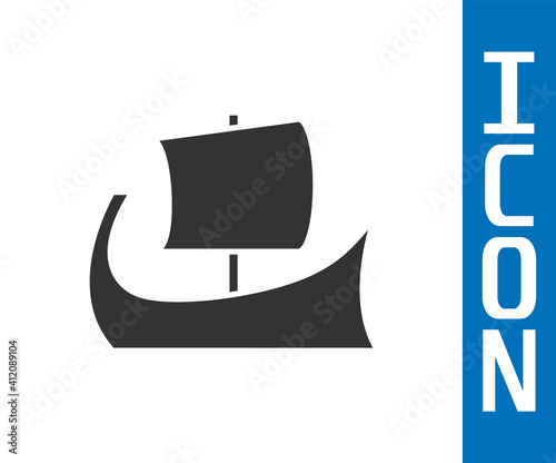 Grey Ancient Greek trireme icon isolated on white background. Vector.