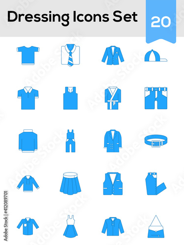 Set Of Dressing Icons Or Symbol In Blue And White Color.