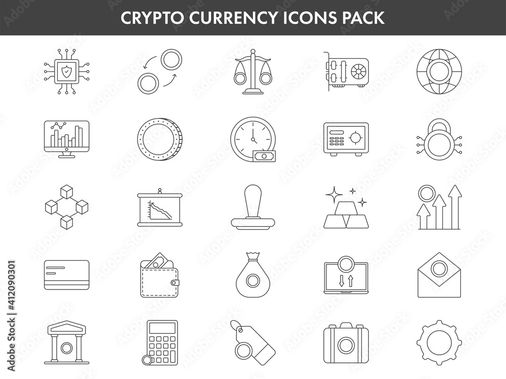 Stroke Style Crypto Currency Icons Set.