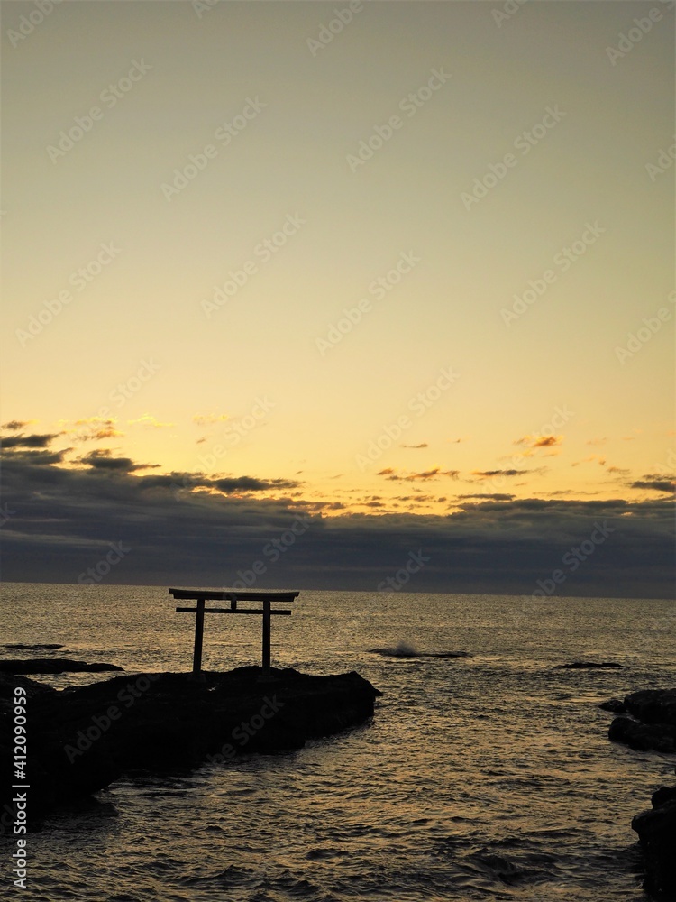 Kamiiso Torii Shrine Gate and Oarai Isosaki Shrine in japan Kamiiso Torii Shrine Gate and Oarai Isosaki Shrine in japan