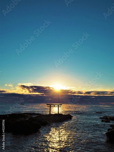 Kamiiso Torii Shrine Gate and Oarai Isosaki Shrine in japan photo