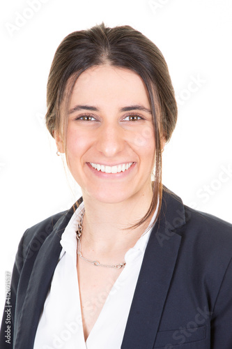 woman pretty smiling brunette businesswoman portrait in suit