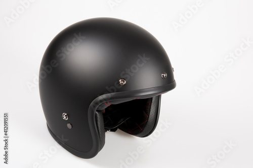 Open face motorbike helmet black vintage for retro style