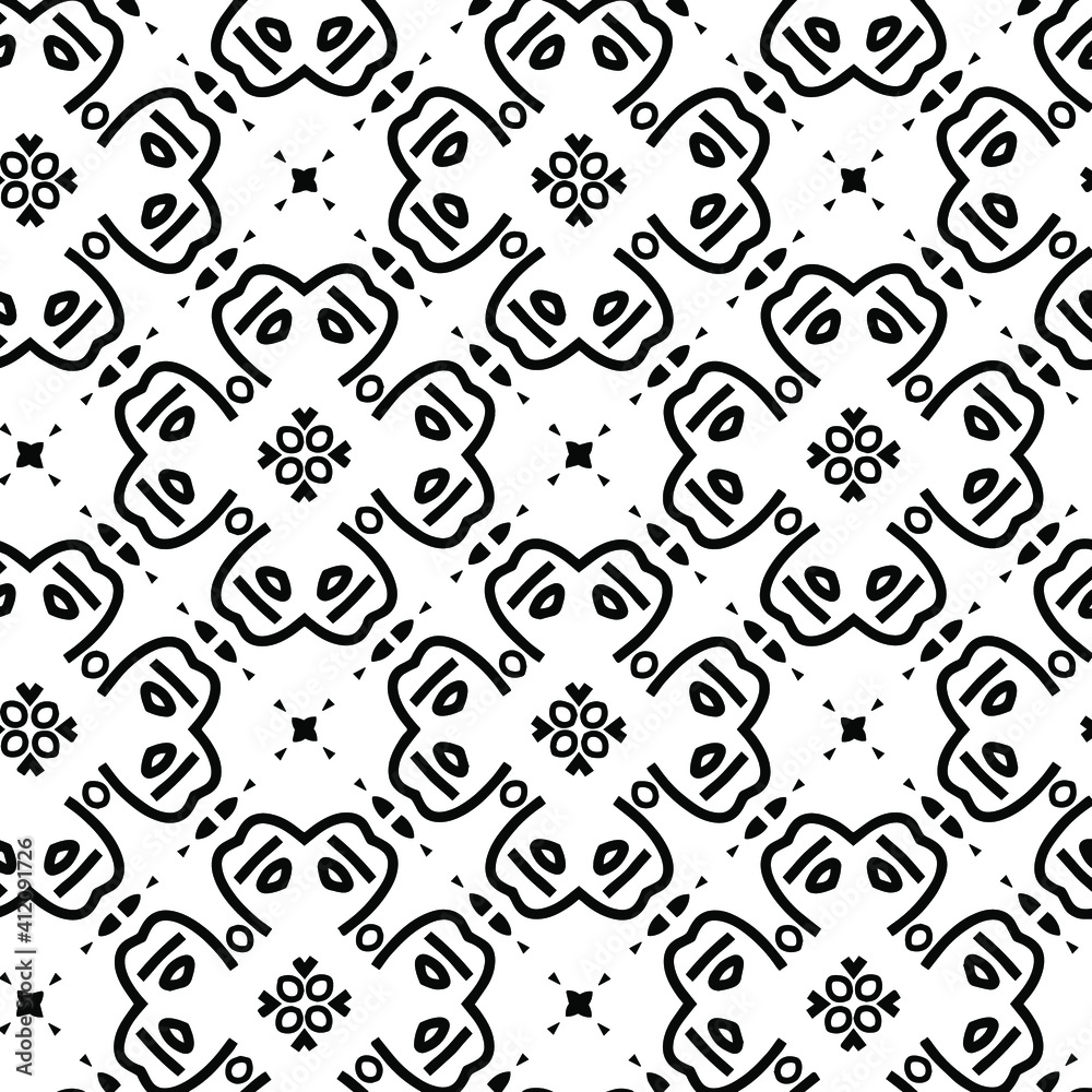 Geometric vector pattern with triangular elements. Seamless abstract ornament for wallpapers and backgrounds. Black and white colors.