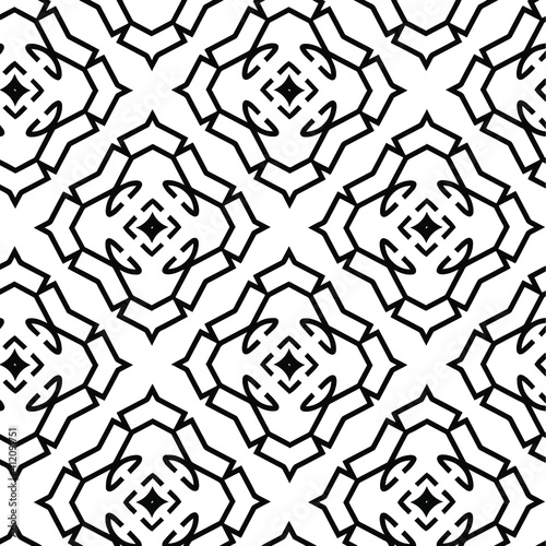 Geometric vector pattern with triangular elements. Seamless abstract ornament for wallpapers and backgrounds. Black and white colors.