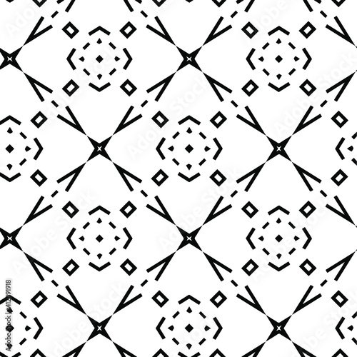  Geometric vector pattern with triangular elements. Seamless abstract ornament for wallpapers and backgrounds. Black and white colors