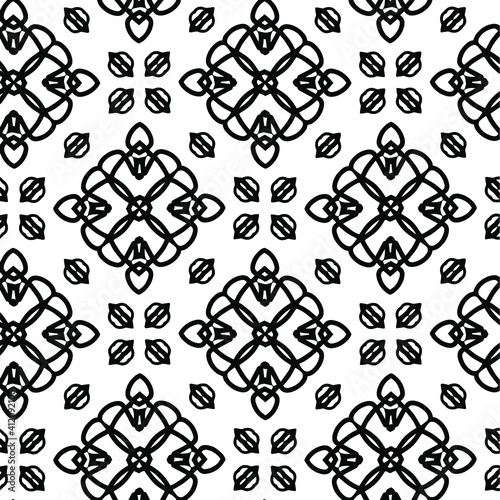  Geometric vector pattern with triangular elements. Seamless abstract ornament for wallpapers and backgrounds. Black and white colors