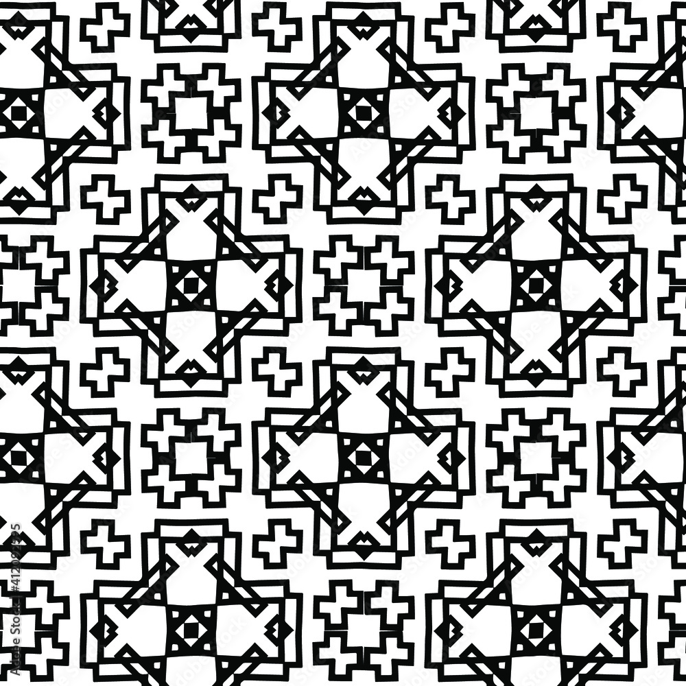 Geometric vector pattern with triangular elements. Seamless abstract ornament for wallpapers and backgrounds. Black and white colors Geometric vector pattern with triangular elements. Seamless abstract ornament for wallpapers and backgrounds. Black and white colors