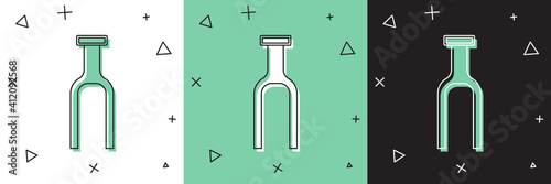 Set Bicycle suspension fork icon isolated on white and green, black background. Sport transportation spare part steering wheel. Vector.
