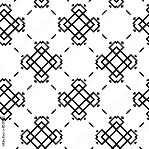  Geometric vector pattern with triangular elements. Seamless abstract ornament for wallpapers and backgrounds. Black and white colors