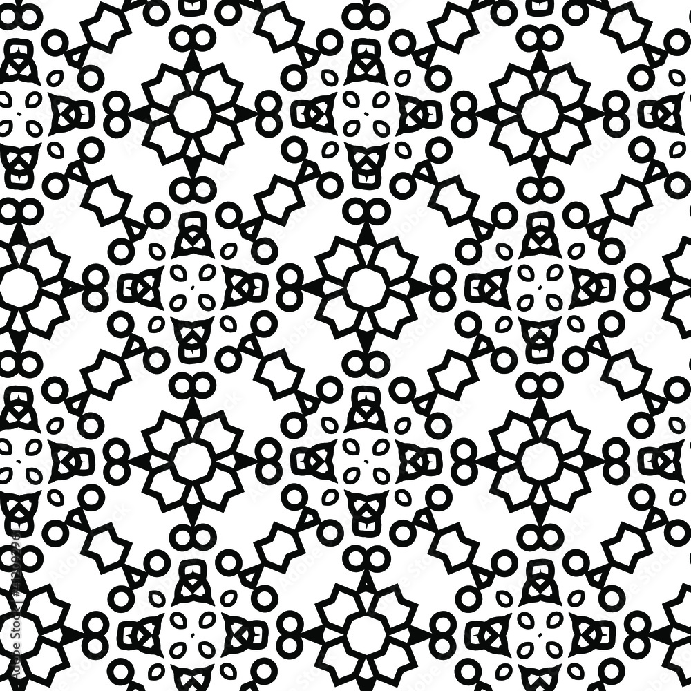  Geometric vector pattern with triangular elements. Seamless abstract ornament for wallpapers and backgrounds. Black and white colors