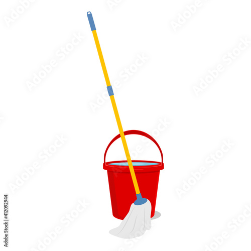 Mop and bucket cleaning vector