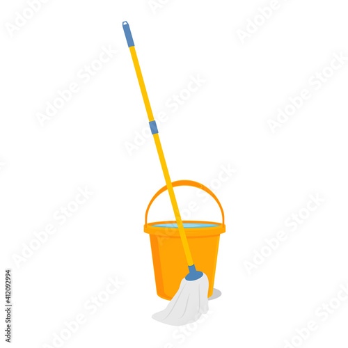 Mop and bucket cleaning vector
