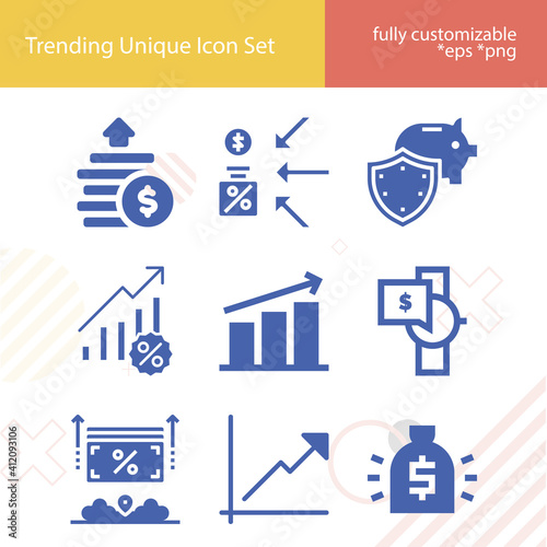 Simple set of dividends related filled icons.