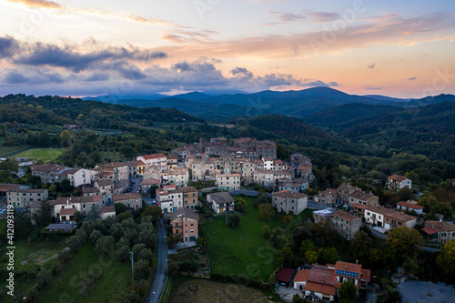 Aerial view, mountain village, Torniella, Piloni, Province of Grosseto, Region of Siena, Tuscany, Italy